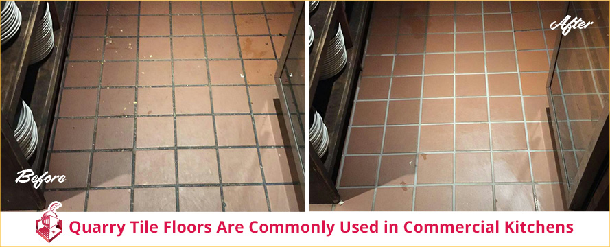 Quarry tile floors are commonly used in commercial kitchens