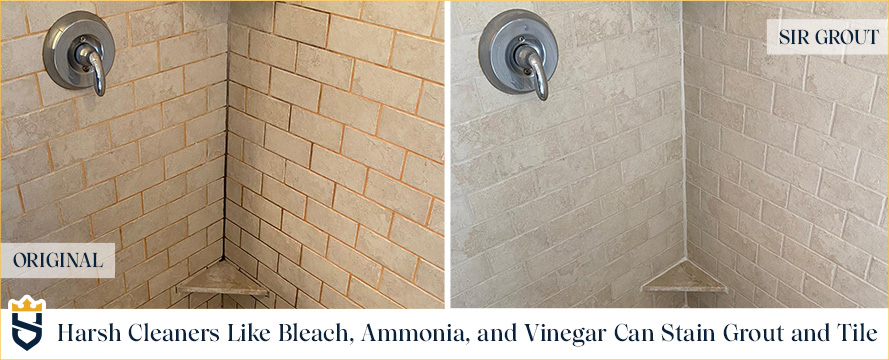 Harsh Cleaners Like Bleach, Ammonia, and Vinegar Can Stain Grout and Tile