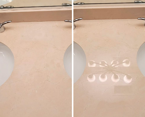 Vanity Top Before and After a Stone Polishing in College Park, FL