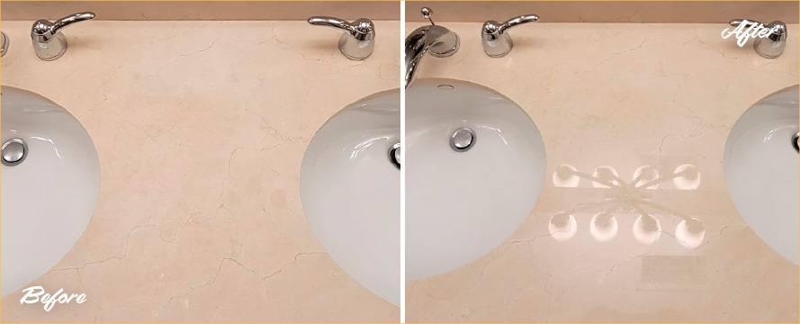 Marble Vanity Top Before and After a Stone Polishing in College Park, FL
