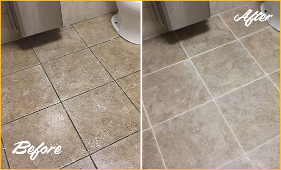 Before and After Picture of a Alafaya Restroom Tile and Grout Cleaned to Remove Soil