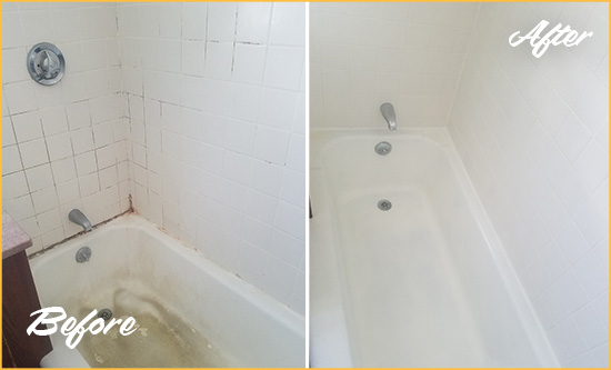 Before and After Picture of a Seaboard Industrial Bathtub Caulked to Repair Cracks