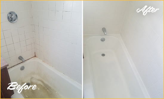 Before and After Picture of a Clarcona Bathtub Caulked to Repair Cracks