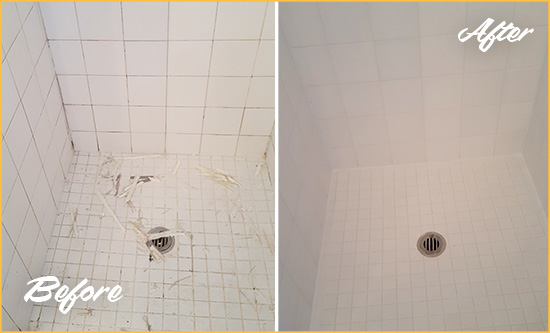 Before and After Picture of a Umatilla Bathroom Re-Caulked To Repair Damaged Caulking