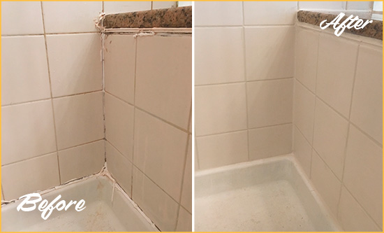 Before and After Picture of a Seaboard Industrial Shower Caulked to Repair Damaged Caulking