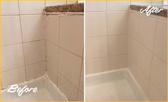 Before and After Picture of a Baldwin Park Shower Caulked to Repair Damaged Caulking