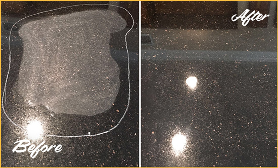 Before and After Picture of a Clarcona Granite Stone Countertop Polished to Remove Scratches