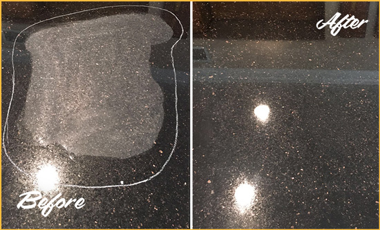 Before and After Picture of a Winter Park Granite Stone Countertop Polished to Remove Scratches