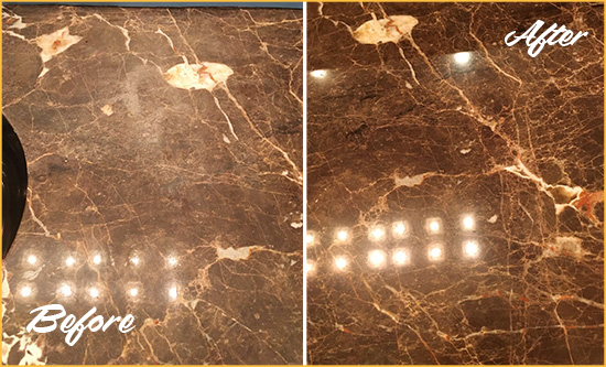 Before and After Picture of a Clarcona Marble Stone Countertop Polished to Eliminate Stains