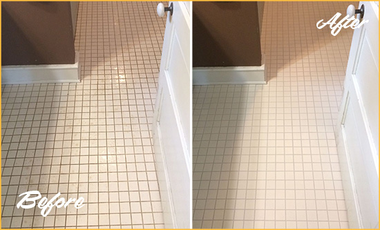 Before and After Picture of a Sand Lake Bathroom Floor Sealed to Protect Against Liquids and Foot Traffic