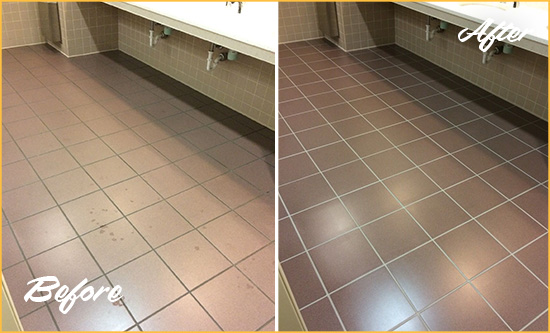 Before and After Picture of a Winter Park Restroom Sealed to Help Protect Against Scratches