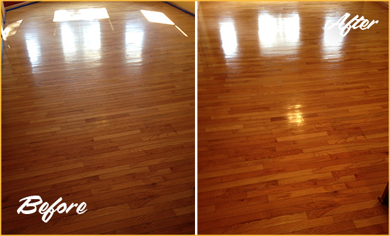 Before and After Picture of a Dr. Phillips Wood Deep Cleaning Service on a Room Floor to Remove Scratches