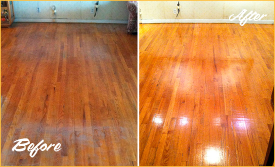 Before and After Picture of a Orlando Wood Deep Cleaning Service on a Stained Floor