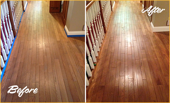 Before and After Picture of a Maitland Wood Deep Cleaning Service on a Worn Out Floor