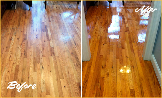 Before and After Picture of a Dr. Phillips Wood Deep Cleaning Service on a Worn Out Hallway