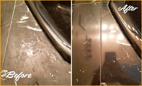 Before and After Picture of a Ocoee Marble Countertop Cleaned to Remove Deep Dirt