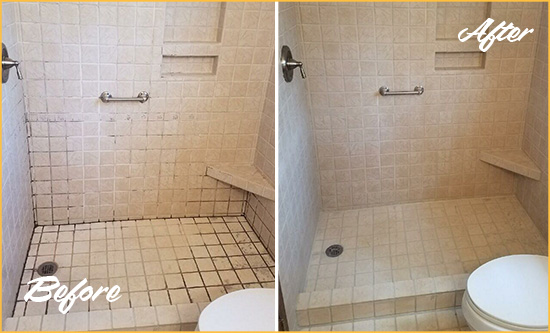 Before and After Picture of a Clarcona Shower Grout Cleaned to Remove Mold