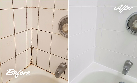 Before and After Picture of a MetroWest Tub with Sealed Grout to Eliminate Mold