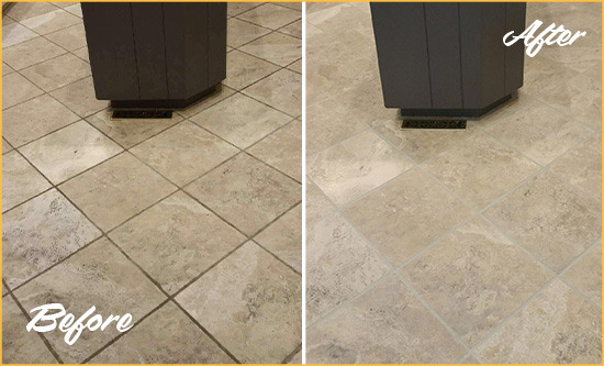 Before and After Picture of a Maitland Kitchen Floor Grout Sealed to Remove Stains