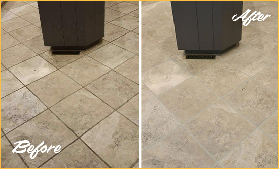 Before and After Picture of a MetroWest Kitchen Floor Grout Sealed to Remove Stains