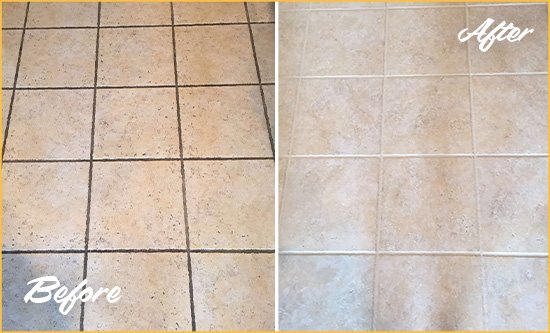 Before and After Picture of a Ocoee Ceramic Floor Cleaned to Remove Soil