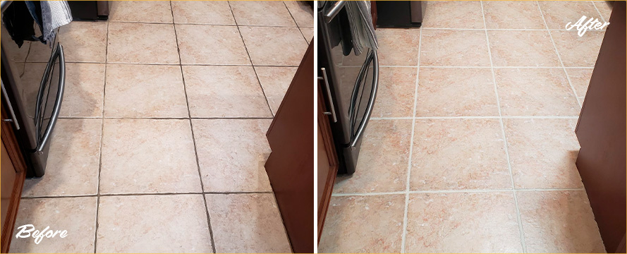 Kitchen Floor Before and After a Tile Cleaning in Winter Park, FL
