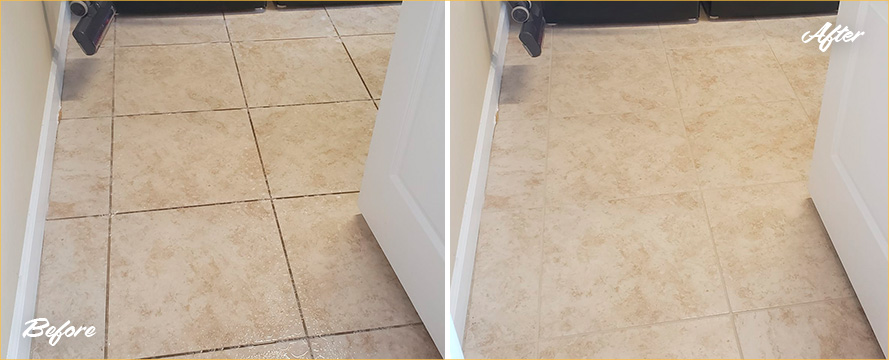Floor Before and After a Superb Grout Cleaning in Winter Garden, FL