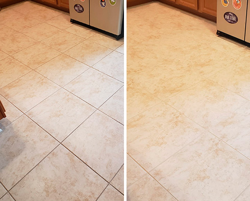 Floor Before and After a Grout Cleaning in Winter Garden, FL