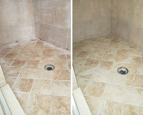 Shower Before and After a Grout Sealing in Horizon West, FL