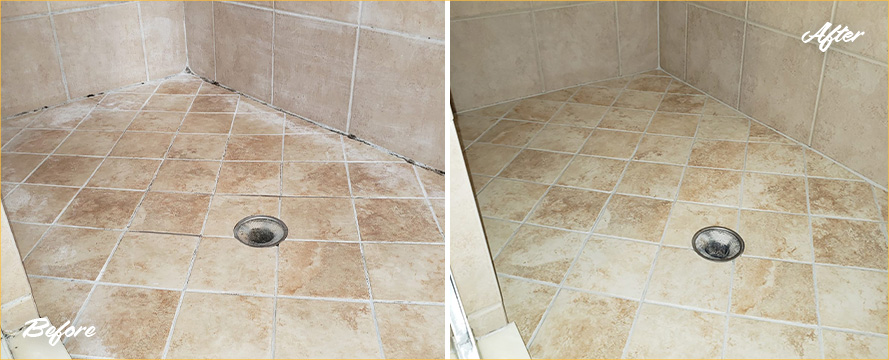 Shower Before and After a Superb Grout Sealing in Horizon West, FL