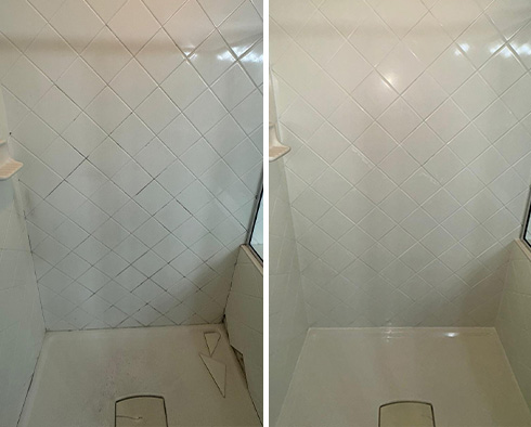 Shower Before and After Our Hard Surface Restoration Services in Orlando, FL