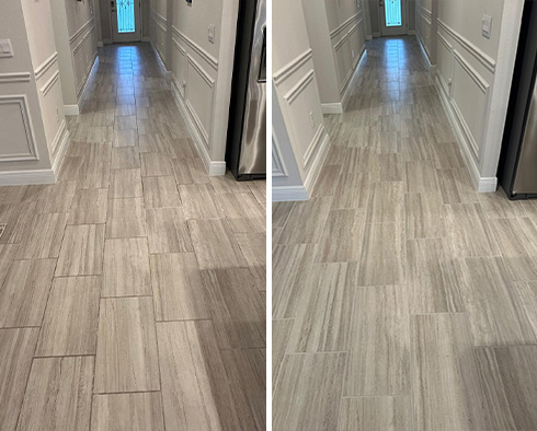 Floor Before and After a Grout Cleaning in Winter Garden, FL