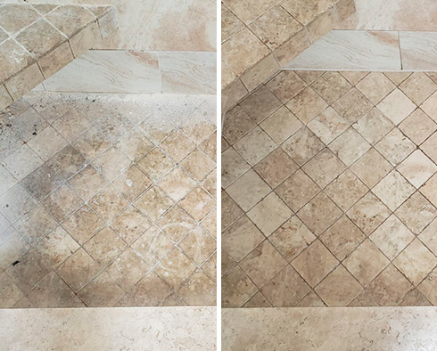 Shower Before and After a Tile Cleaning in Winter Garden, FL