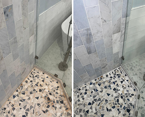 Shower Before and After a Tile Cleaning in Kissimmee, FL
