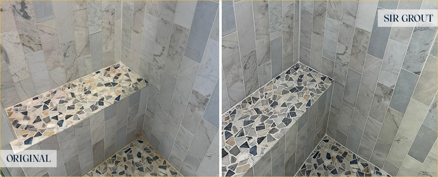 Shower Before and After a Flawless Tile Cleaning in Kissimmee, FL