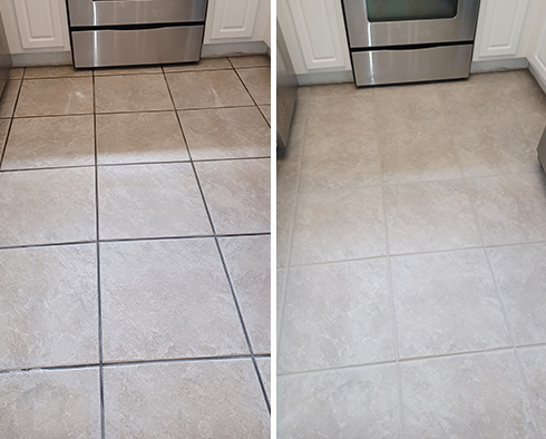 Floor Before and After a Grout Cleaning in Orlando, FL