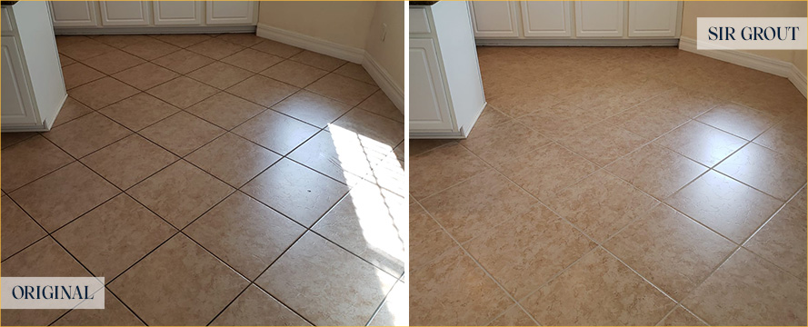 Floor Before and After a Remarkable Grout Sealing in Orlando, FL
