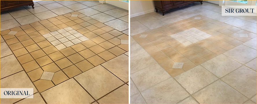 Floor Before and After a Flawless Grout Cleaning in Orlando, FL