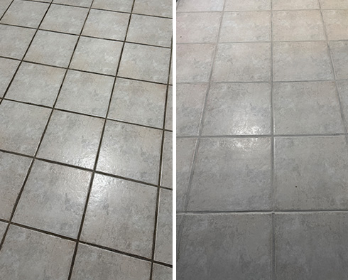 Floor Before and After a Grout Cleaning in Orlando, FL