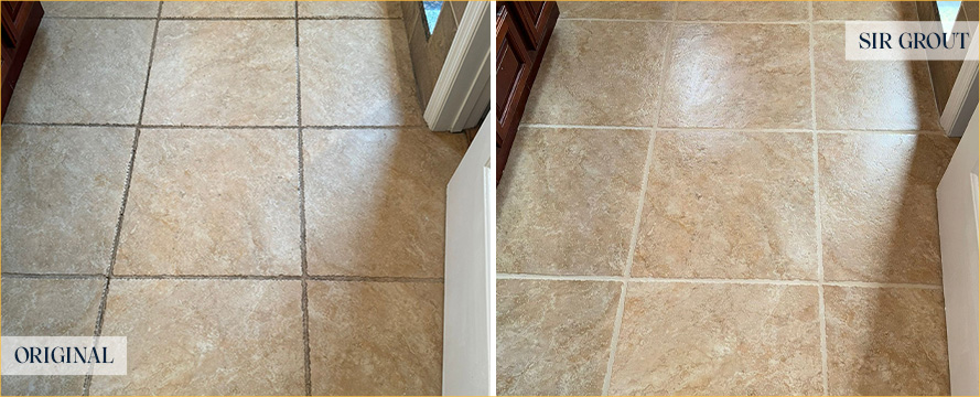 Bathroom Floor Before and After a Grout Sealing in Orlando, FL
