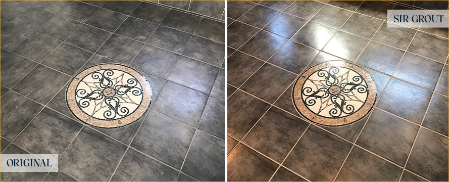 Floor Before and After an Excellent Grout Sealing in Windermere, FL