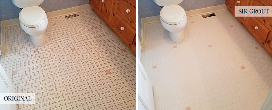 Bathroom Floor Before and After a Grout Recoloring in Orlando, FL