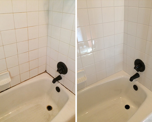 Shower Before and After Our Caulking Services in Davenport, FL 