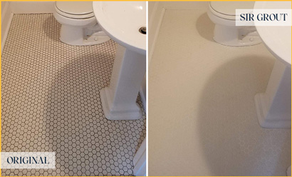 Bahtroom Floor Before and After a Tile Cleaning in Winderemere, FL