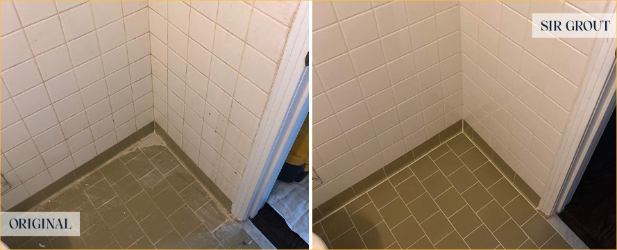 Bathroom Floor Before and After a Tile Cleaning in Celebration, FL