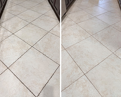 Floor Before and After a Grout Sealing in Winderemere, FL