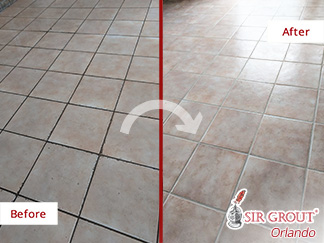 Before and after Picture of a Grout Cleaning Service in Orlando, Florida