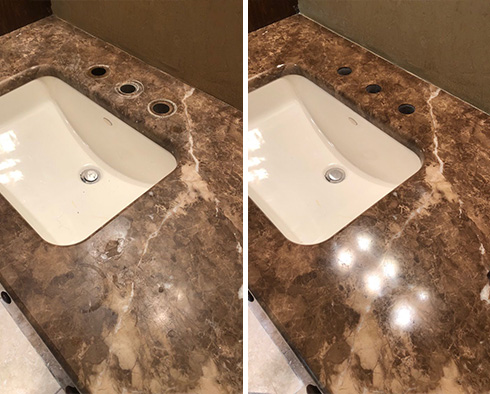 Vanity Top Before and After a Stone Polishing in Orlando, FL