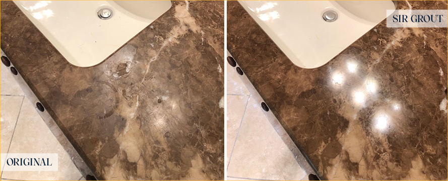 Vanity Top Before and After an Excellent Stone Polishing in Orlando, FL