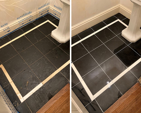 Floor Before and After a Tile Cleaning in Winter Garden, FL